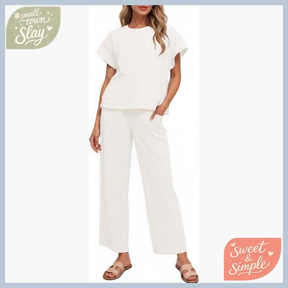 Large Soft Polyester Lounge Set Short Sleeve Top … - image 1